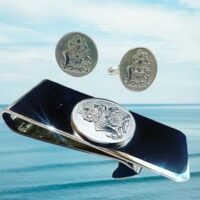Sterling Silver Bahamian Coat of Arms Money Clip & Cufflinks S